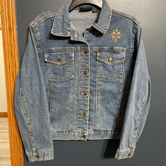 trilllogy Jackets & Blazers - Trilllogy Jeweled Cross Denim Jacket